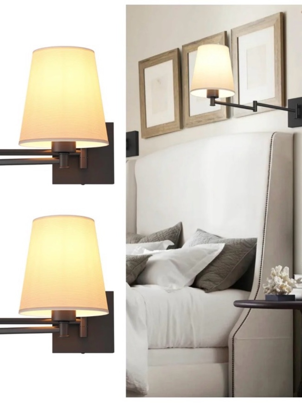 Open Box , Aipsun Black Wall Sconce Set of 2, Swing Arm Wall Lamps, Modern Bedro